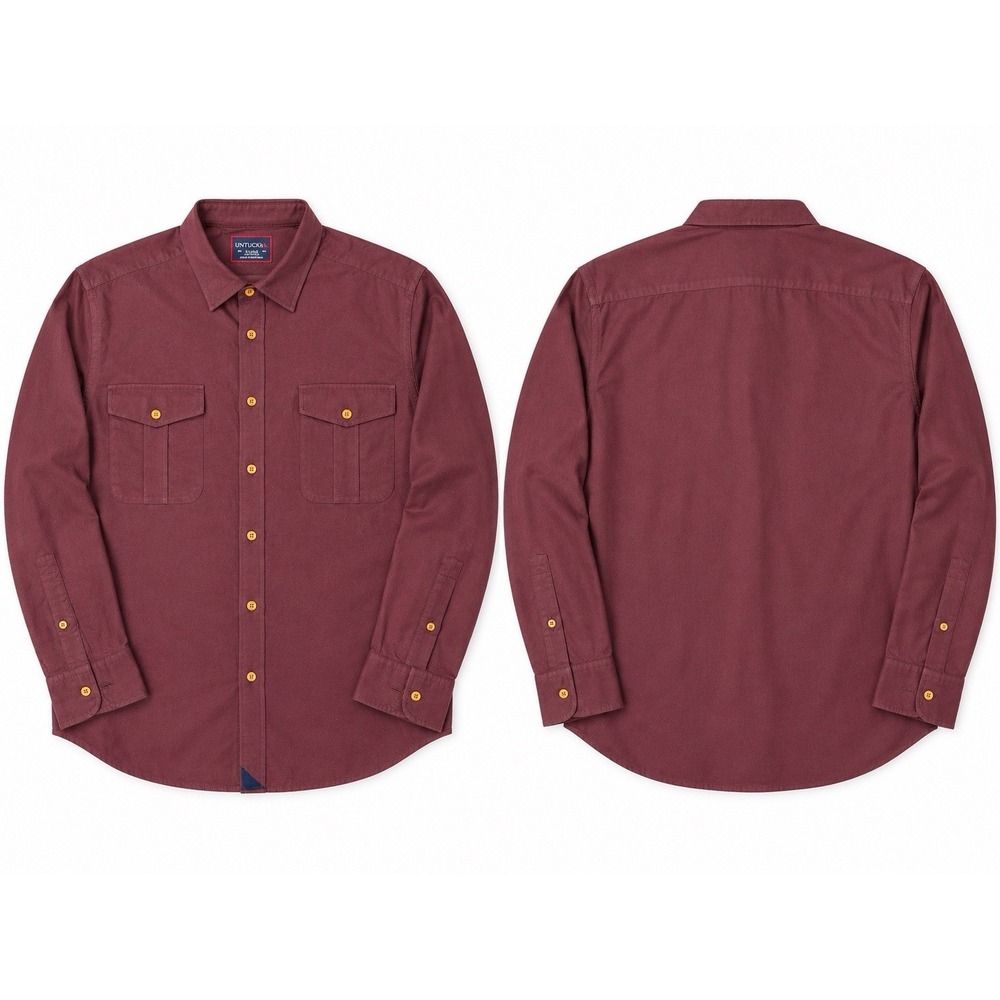 UNTUCKit Men XL Burgundy Button Up Shirt 100% Cotton Double Pocket Long Sleeve